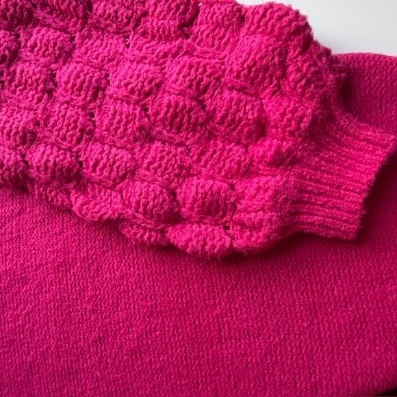 Jodifl Womens Barbiecore Sweater SzM Pink Balloon Sleeve 80s Chunky Knit Overszd - Picture 5 of 9
